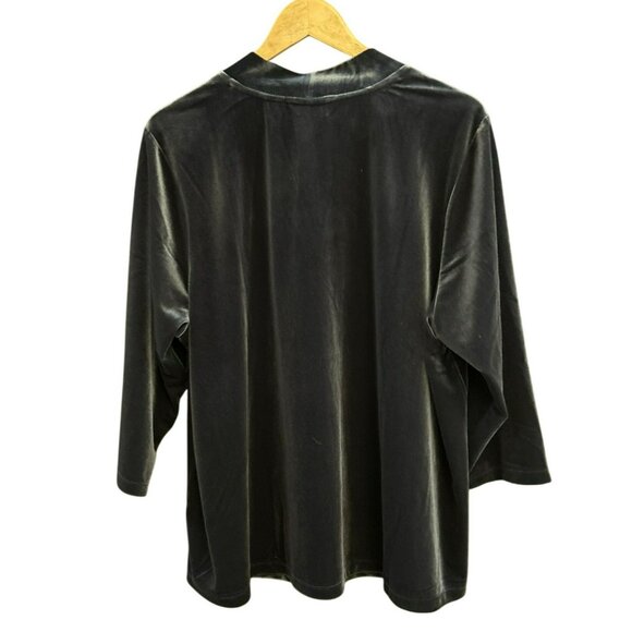 Lands End Gray Black Velvet V Neck Pull Over Blouse Comfortable Relaxed 2X - Picture 4 of 7